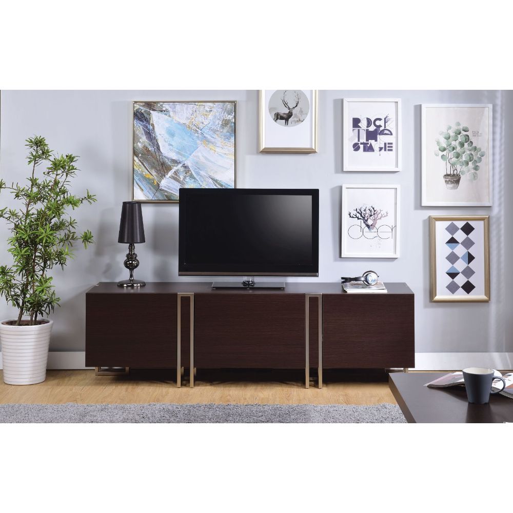 ACME - Cattoes TV Stand in Dark Walnut/Nickel