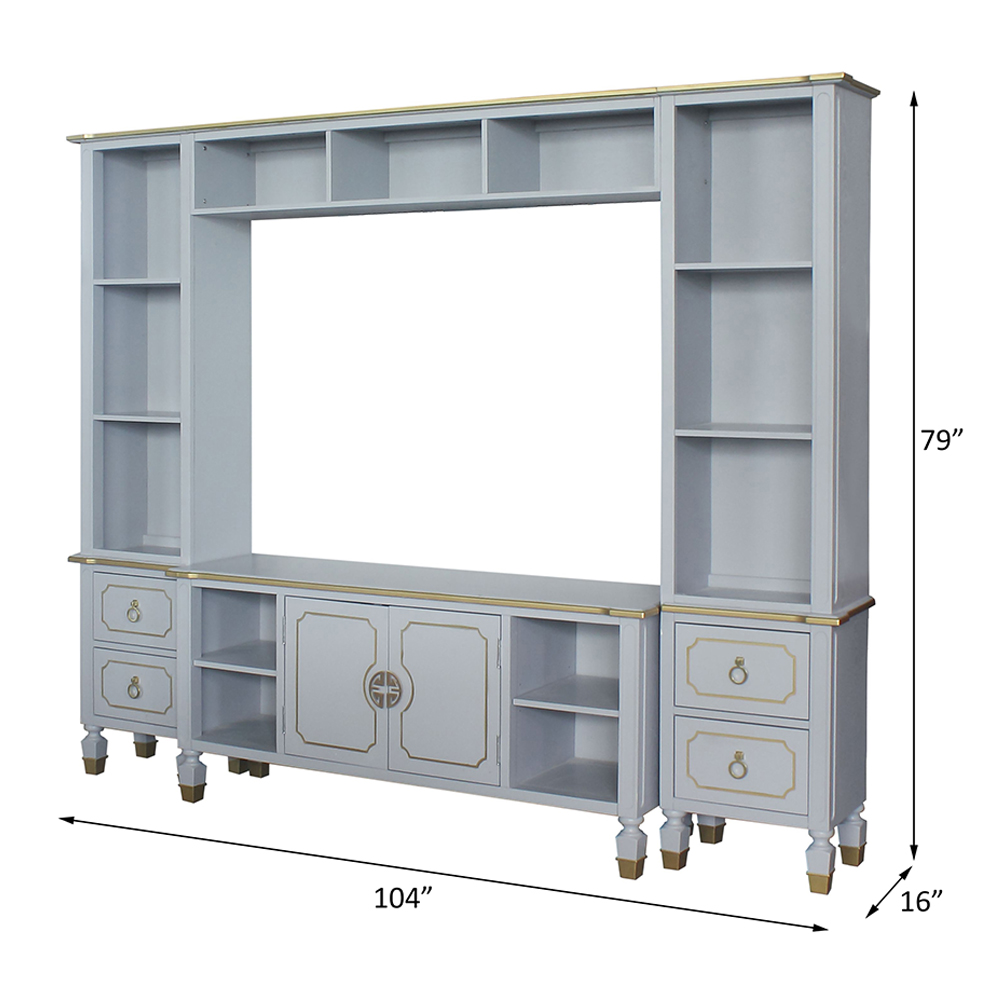 ACME - House Marchese Entertainment Center in Gold Trim/Pearl Gray