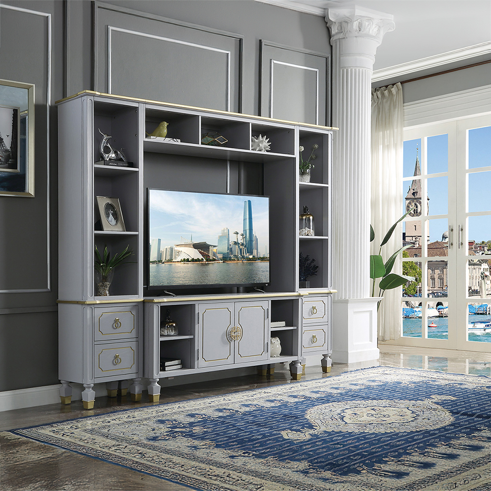 ACME - House Marchese Entertainment Center in Gold Trim/Pearl Gray