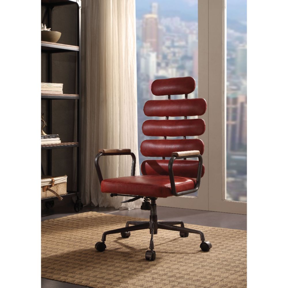 ACME Calan Leather Executive Office Chair - Vintage Red