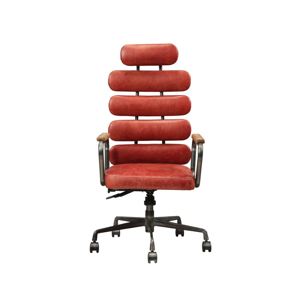 ACME Calan Leather Executive Office Chair - Vintage Red