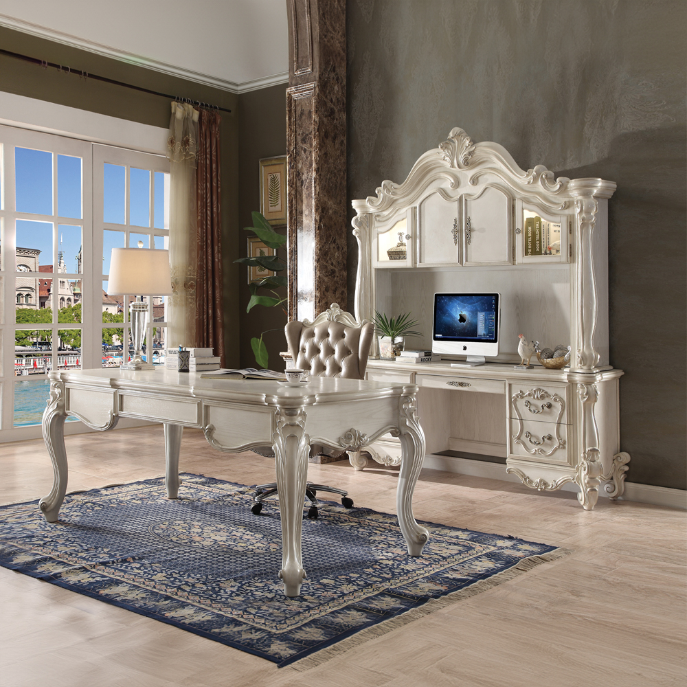 ACME Versailles Executive Computer Desk with Hutch - Bone White