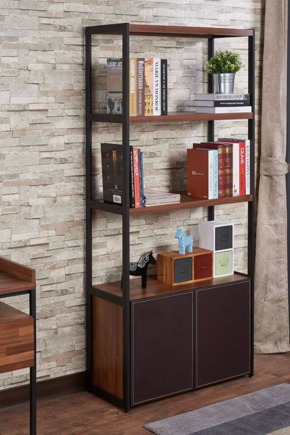 ACME - Sara Bookshelf in Walnut/Sandy Black (92442)