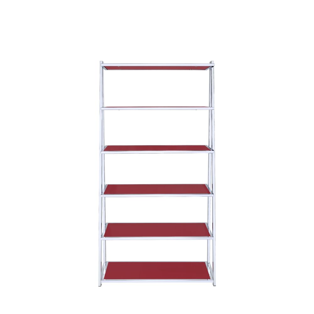 ACME Coleen Bookshelf - Red High Gloss/Chrome