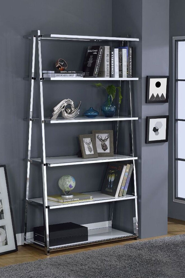 ACME Coleen Bookshelf - White High Gloss/Chrome