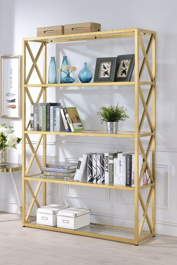 ACME Milavera Bookcase - Clear Glass/Gold