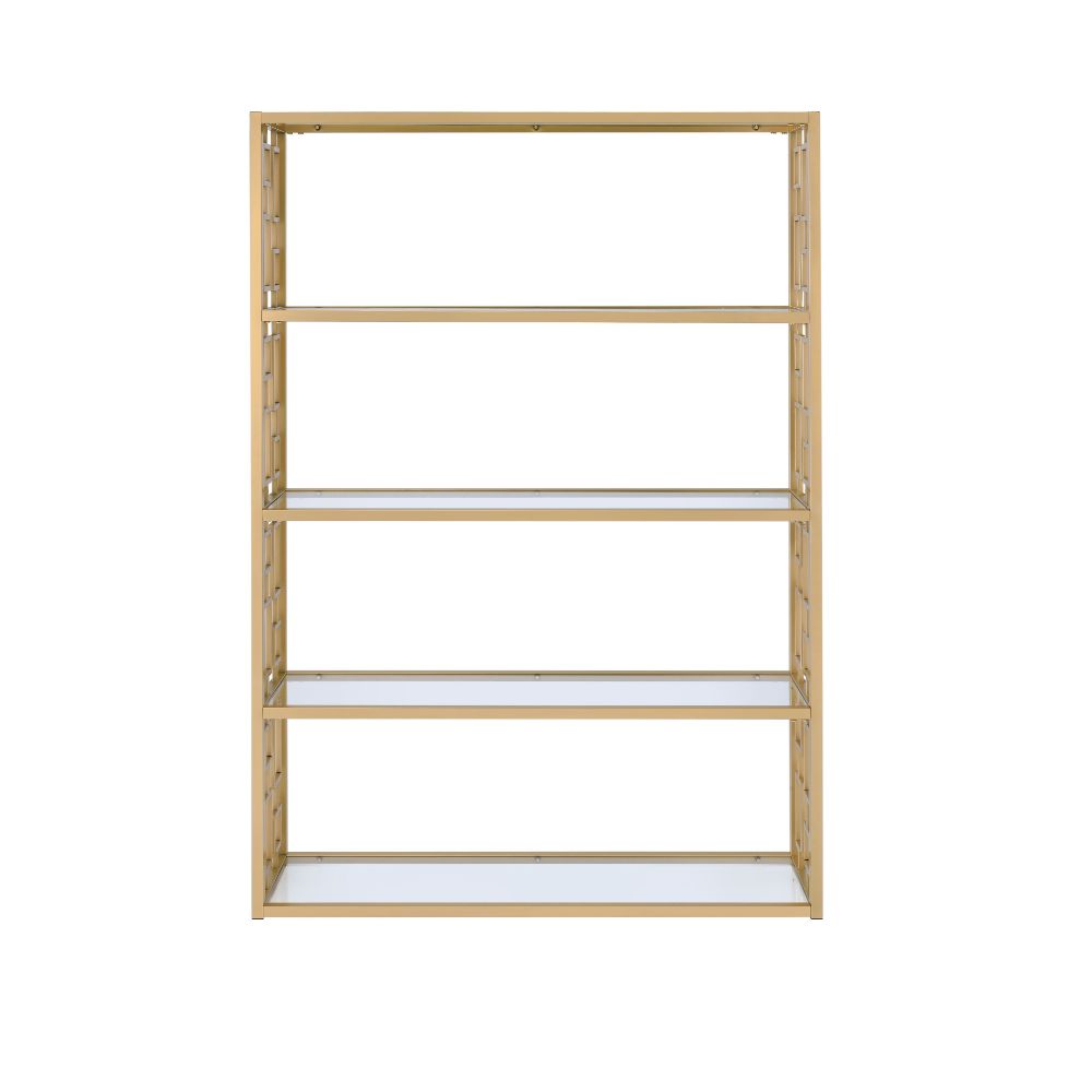 ACME - Blanrio Bookcase in Clear Glass/Gold