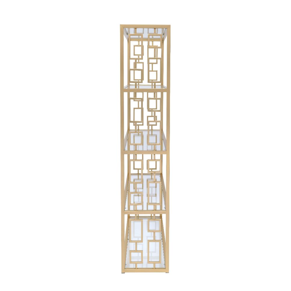 ACME - Blanrio Bookcase in Clear Glass/Gold