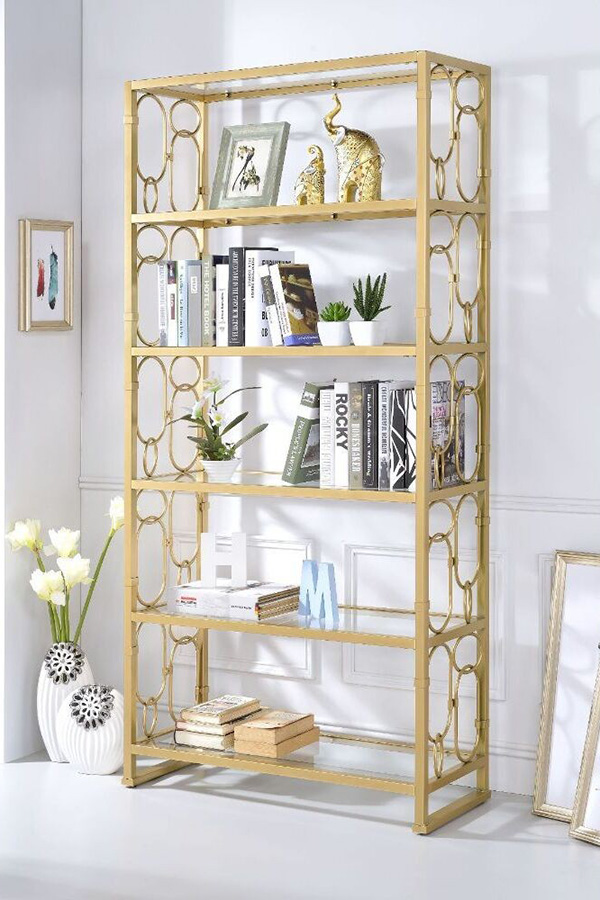 ACME Milavera Bookshelf - Clear Glass/Gold