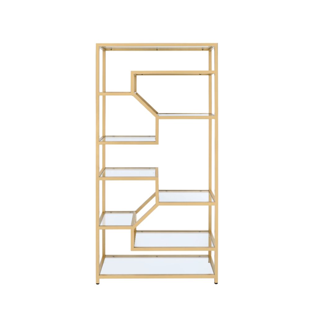 ACME - Lecanga Bookshelf in Clear Glass/Gold