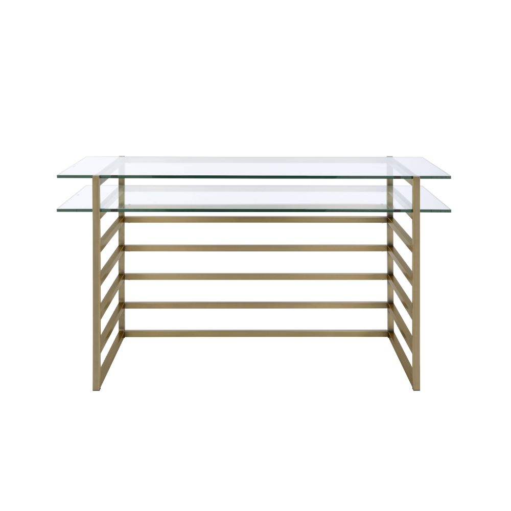 ACME - Shona Writing Desk in Clear Glass Top/Antique Gold