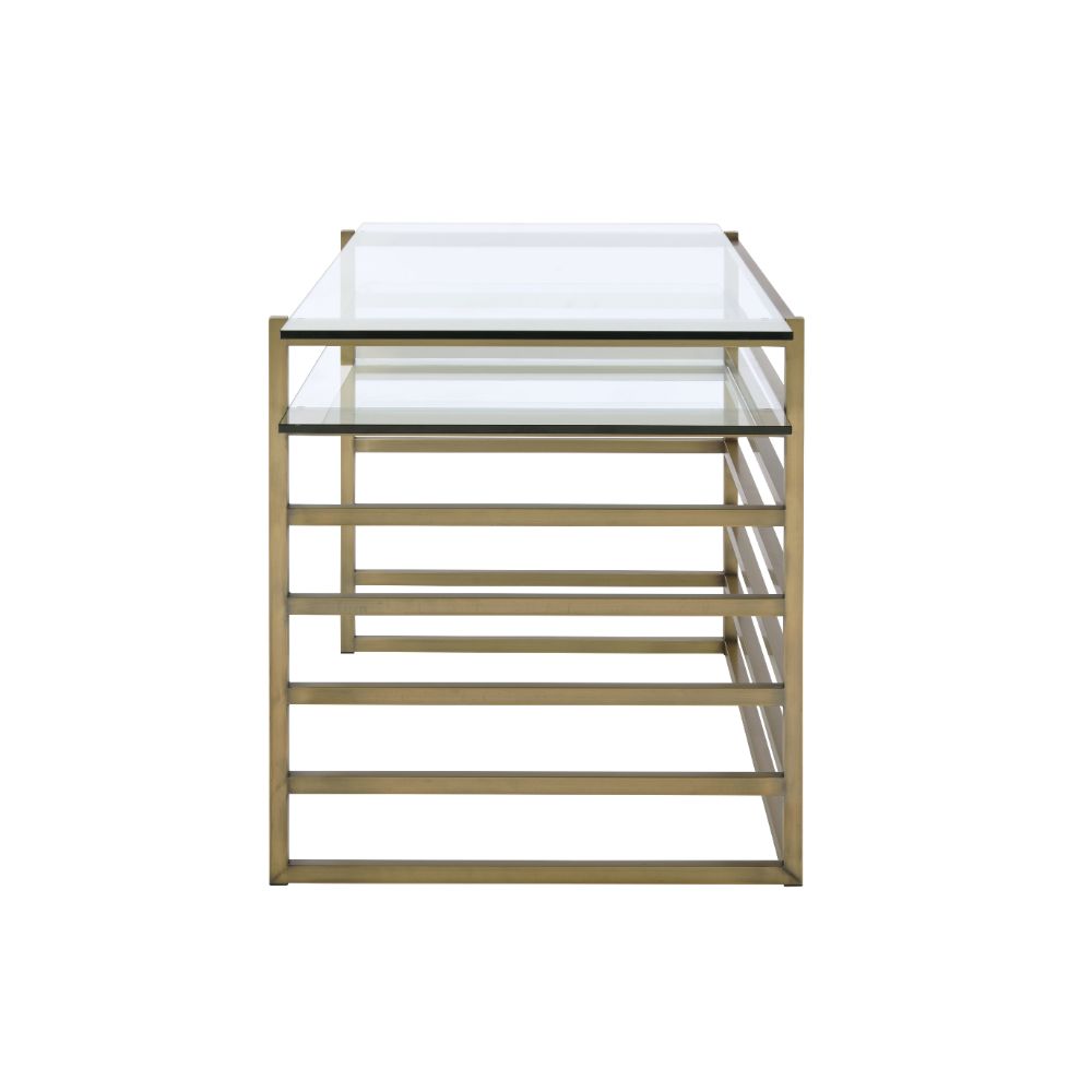 ACME - Shona Writing Desk in Clear Glass Top/Antique Gold