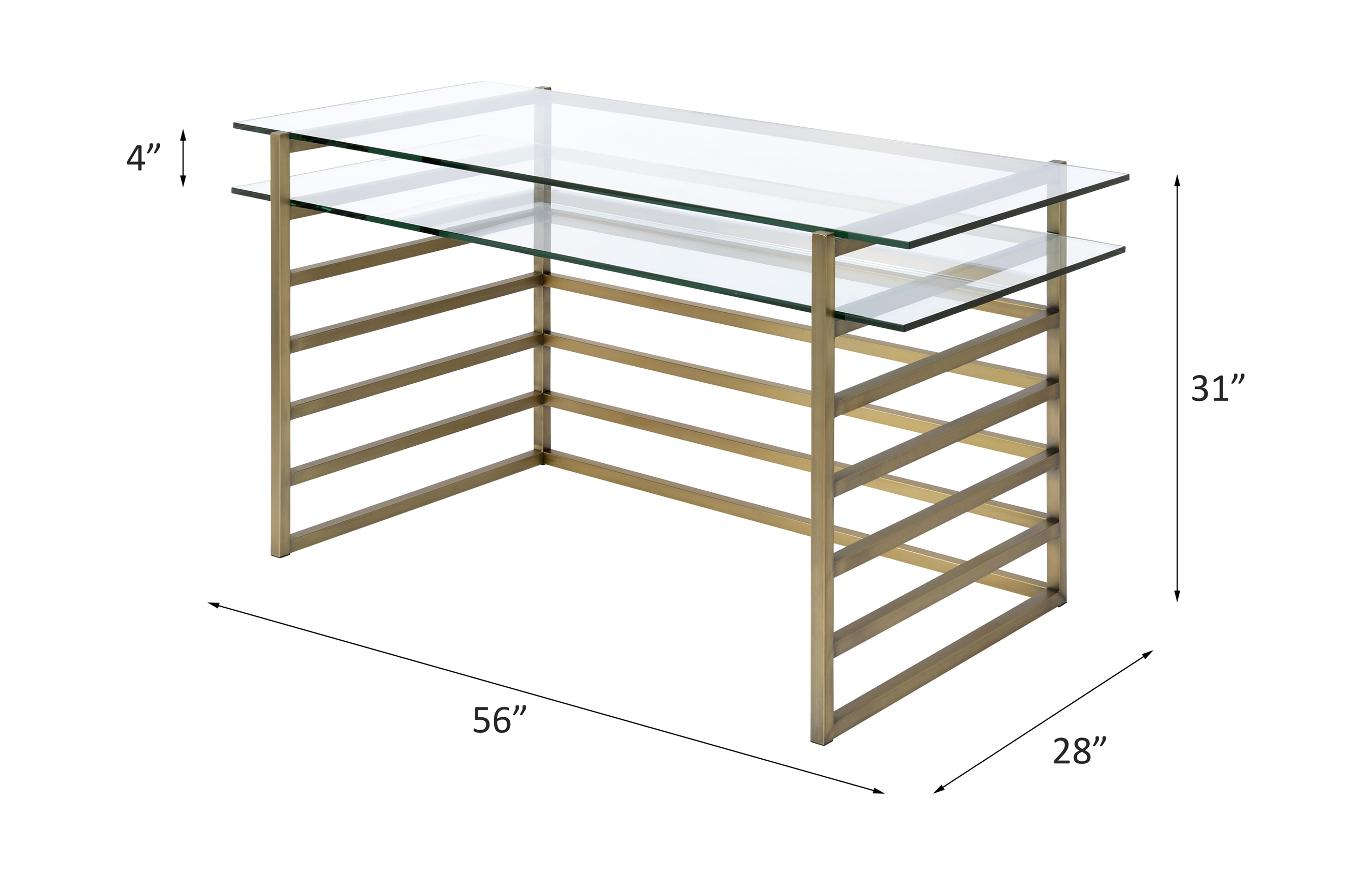 ACME - Shona Writing Desk in Clear Glass Top/Antique Gold