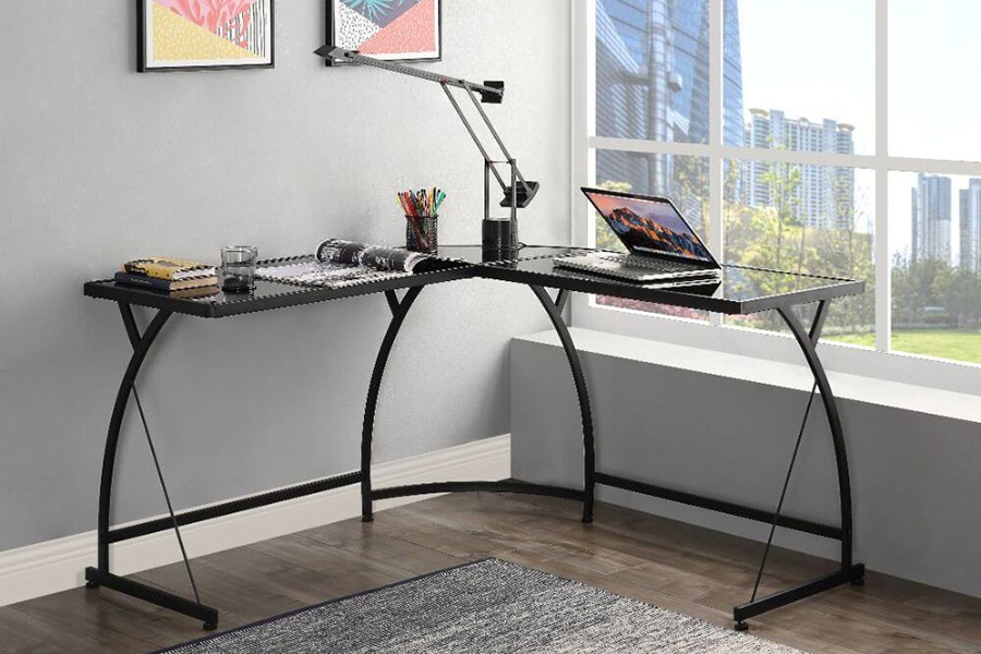 ACME Janison Desk - Black Glass and Black