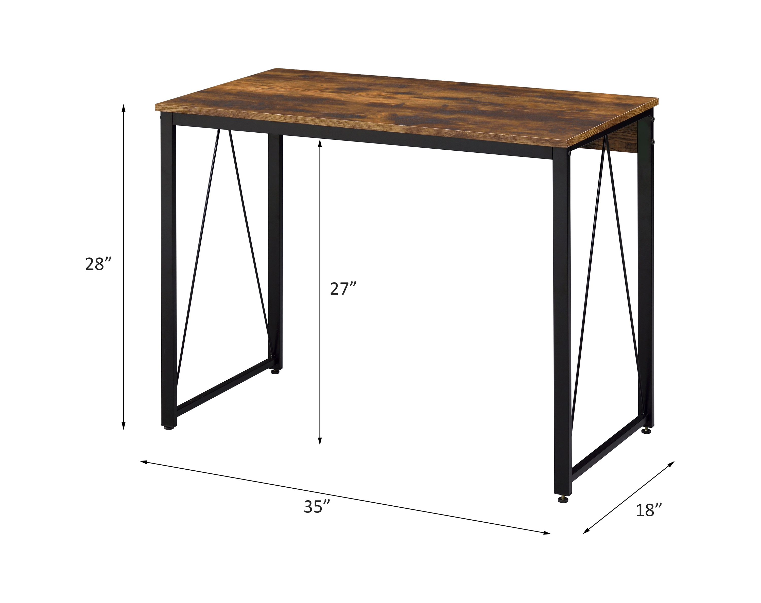 ACME Zaidin Writing Desk - Weathered Oak and Black Finish, W 35"