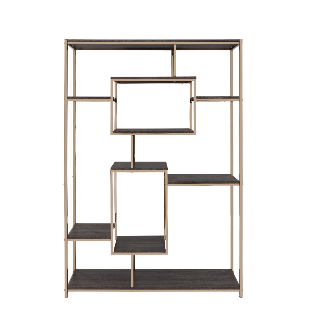 ACME - Scaola Bookshelf in Rustic Gray Oak/Champagne