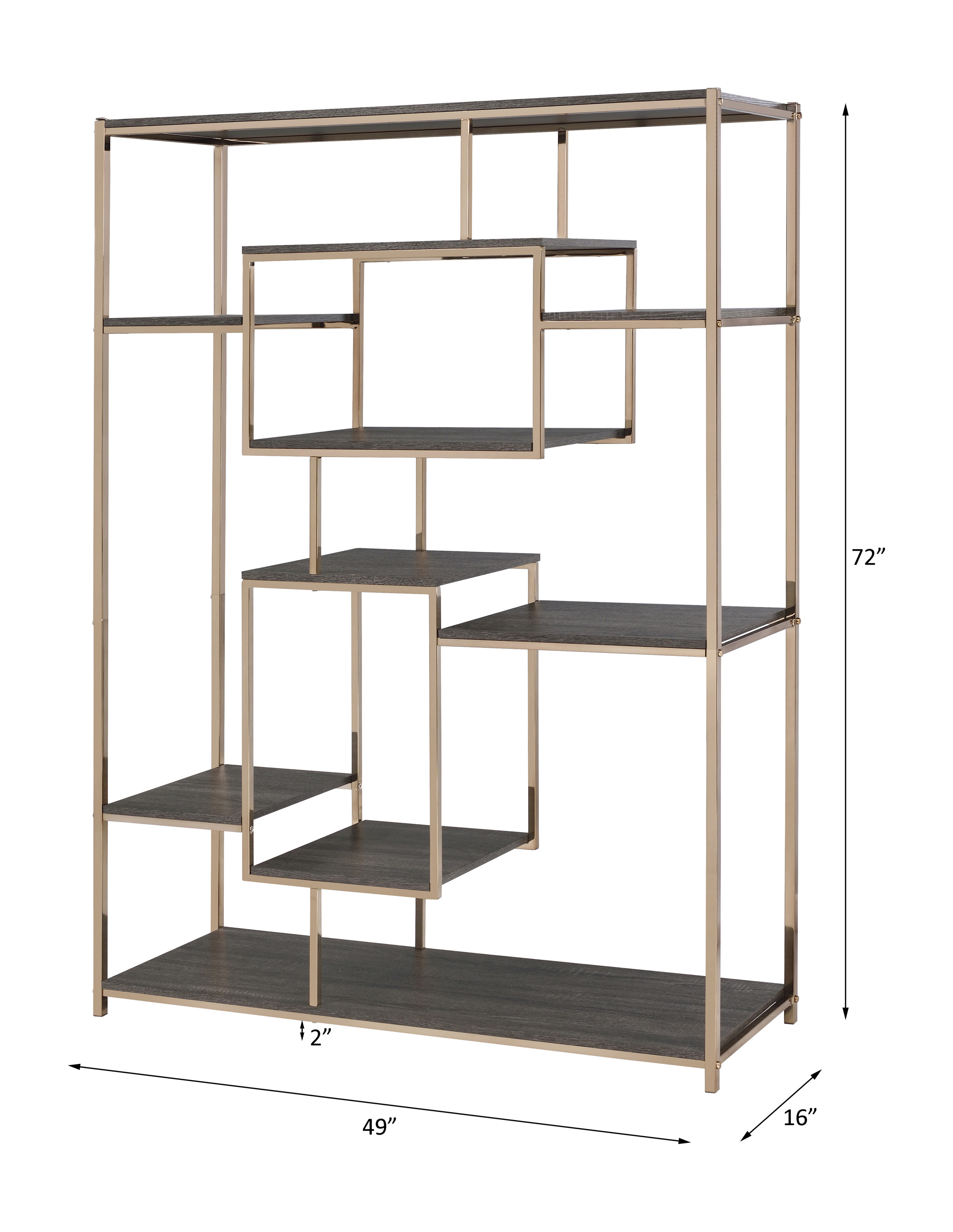 ACME - Scaola Bookshelf in Rustic Gray Oak/Champagne