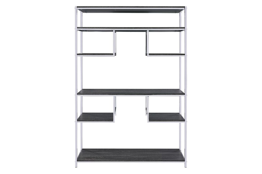 ACME - Vonara Bookshelf in Rustic Gray Oak/Chrome