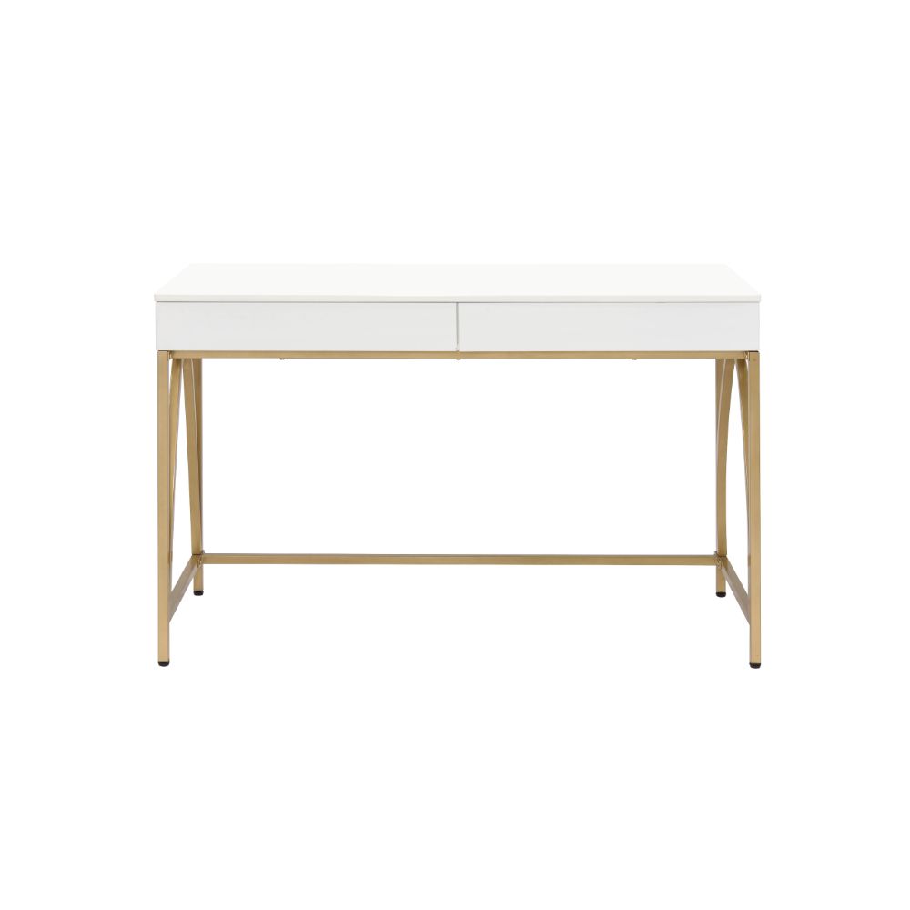 ACME - Lightmane Writing Desk (Same Ac00900) in White High Gloss/Gold