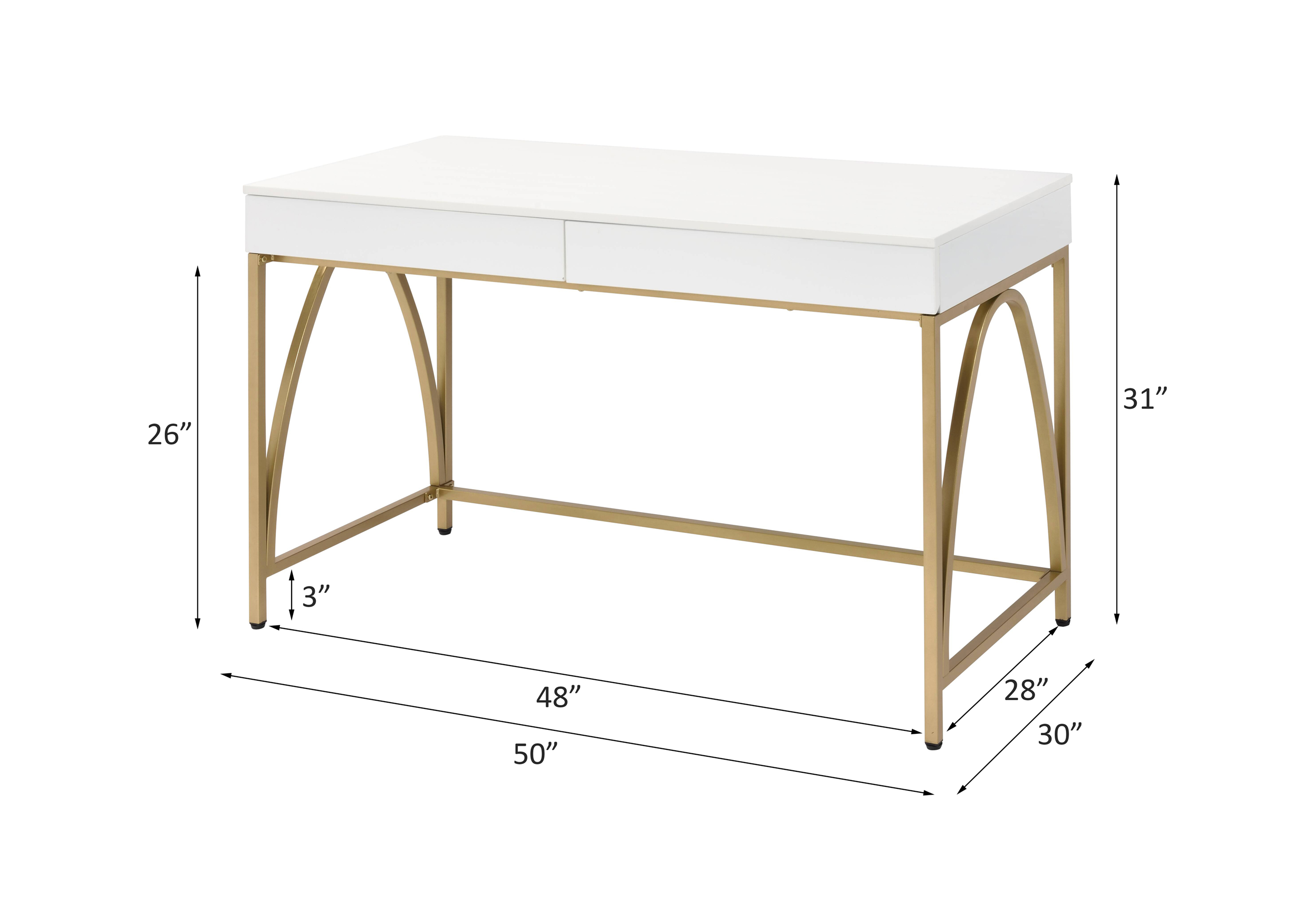 ACME - Lightmane Writing Desk (Same Ac00900) in White High Gloss/Gold