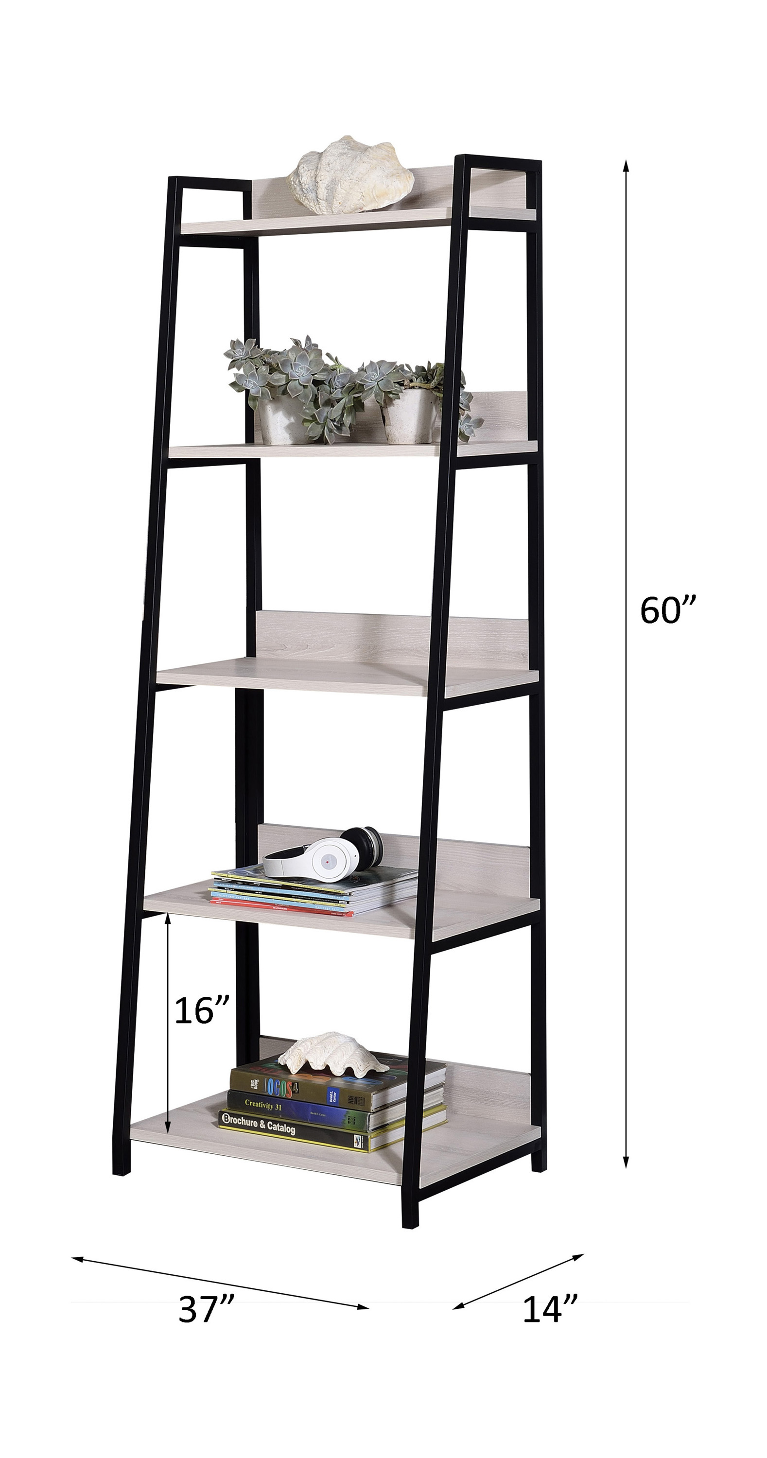 ACME™ Wendral 23"L Bookshelf - Natural/Black, 5-Tier