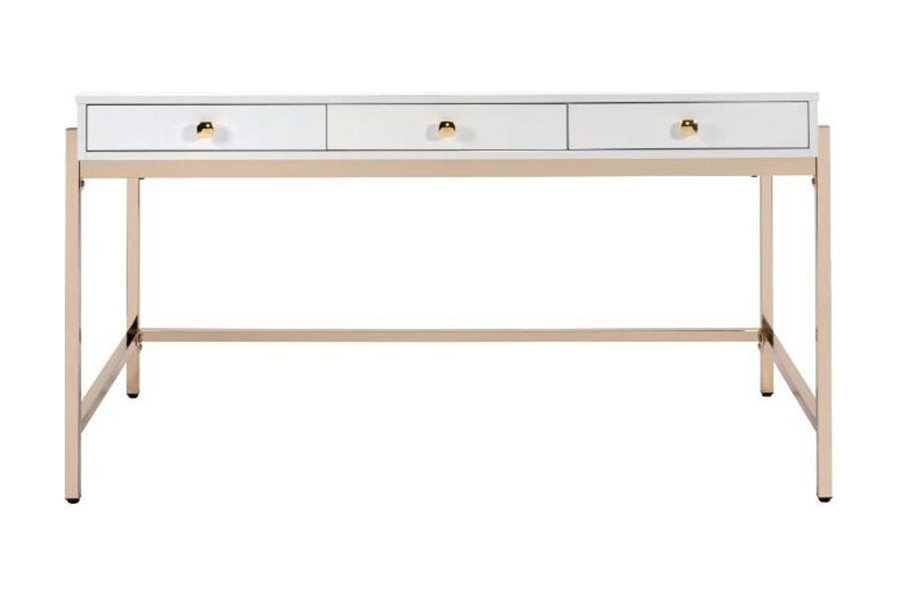 ACME - Ottey Executive Writing Desk in White High Gloss/Gold