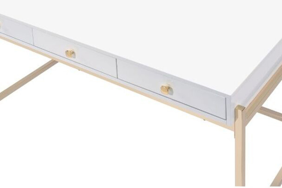 ACME - Ottey Executive Writing Desk in White High Gloss/Gold