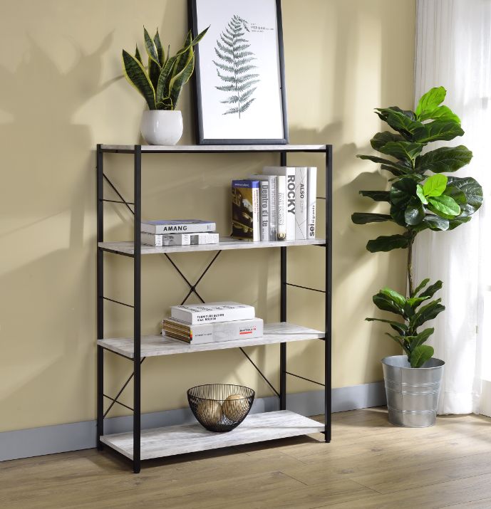 ACME Tesadea Bookshelf - Antique White and Black Finish, 4-Tier