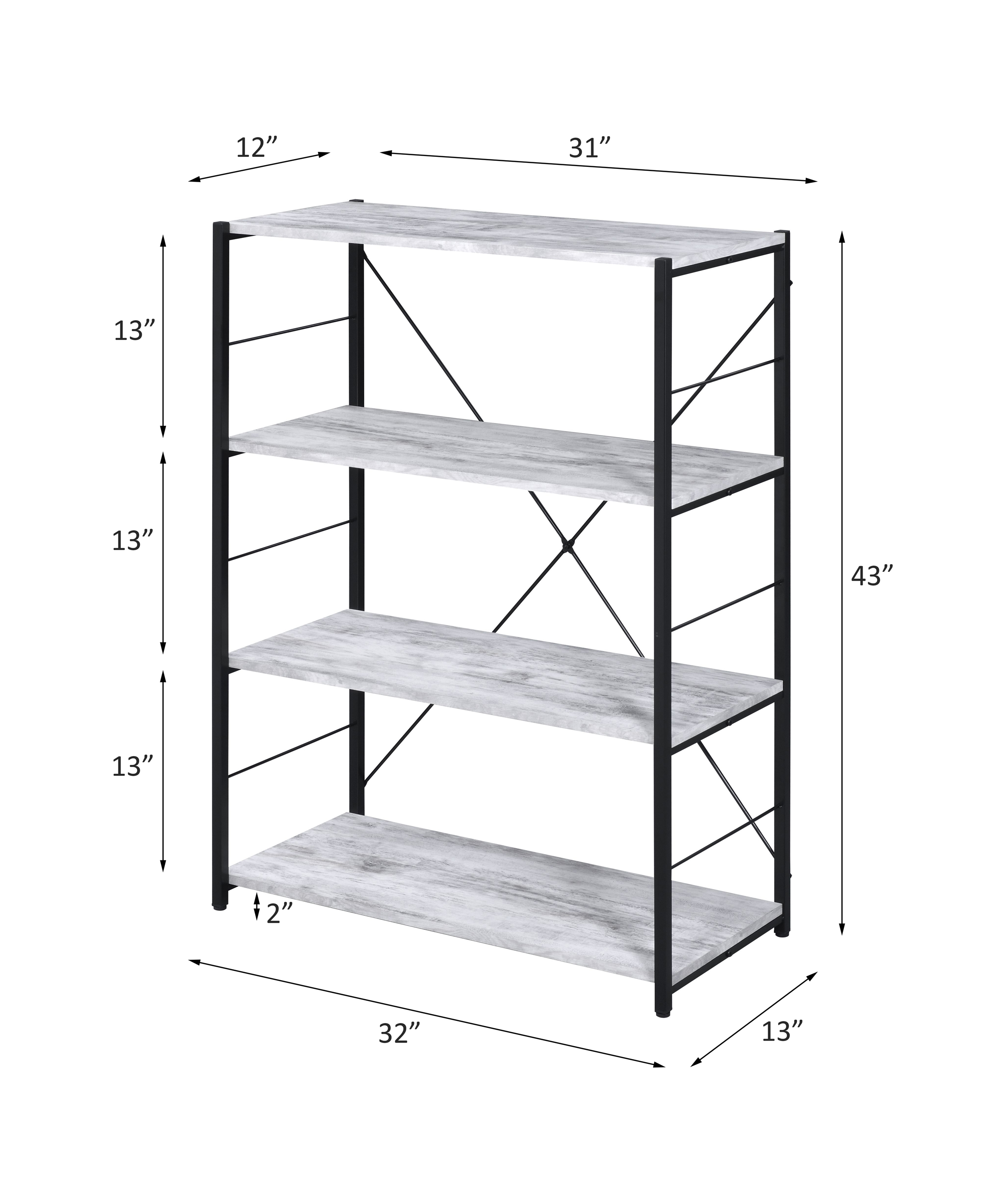 ACME Tesadea Bookshelf - Antique White and Black Finish, 4-Tier