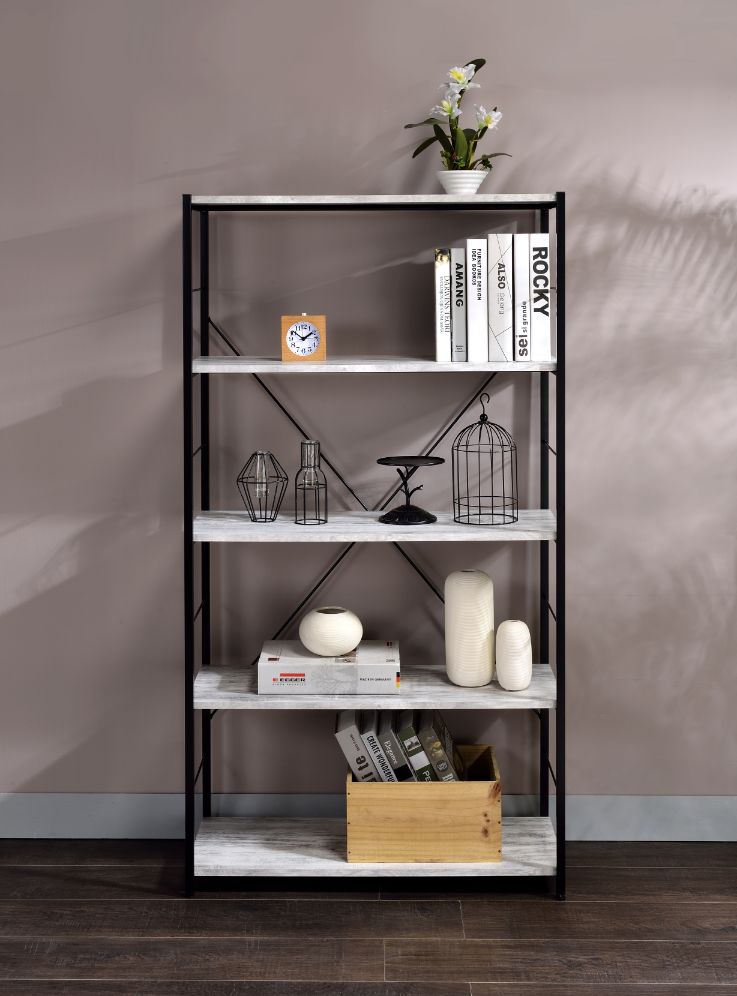 ACME Tesadea Bookshelf - Antique White and Black Finish, 5-Tier