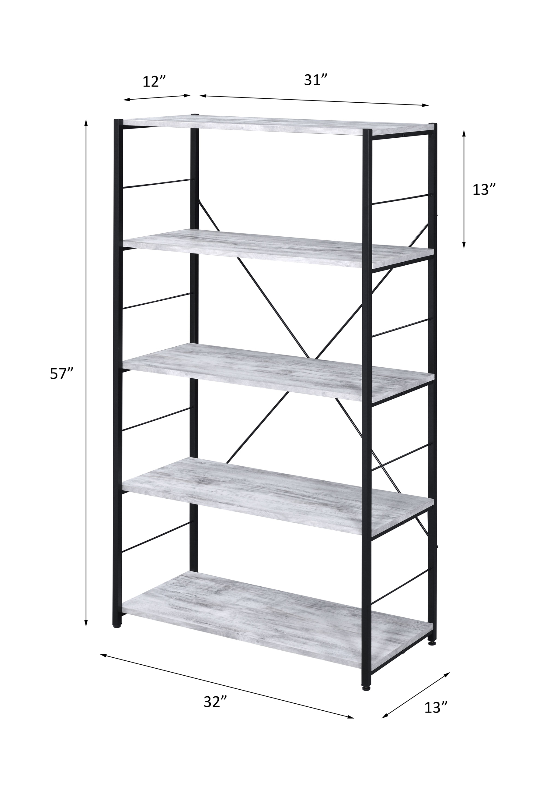 ACME Tesadea Bookshelf - Antique White and Black Finish, 5-Tier