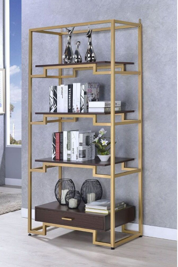 ACME Yumia Bookshelf - Clear Glass/Gold