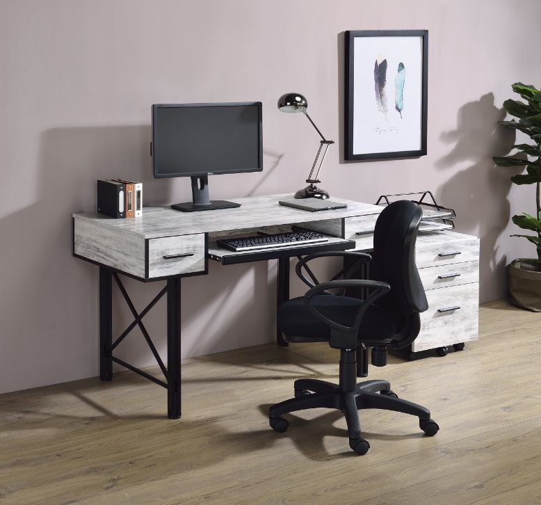 ACME Settea Computer Desk - Antique White and Black Finish