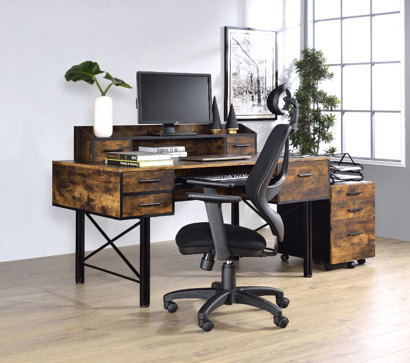 ACME Safea Computer Desk - Weathered Oak and Black Finish