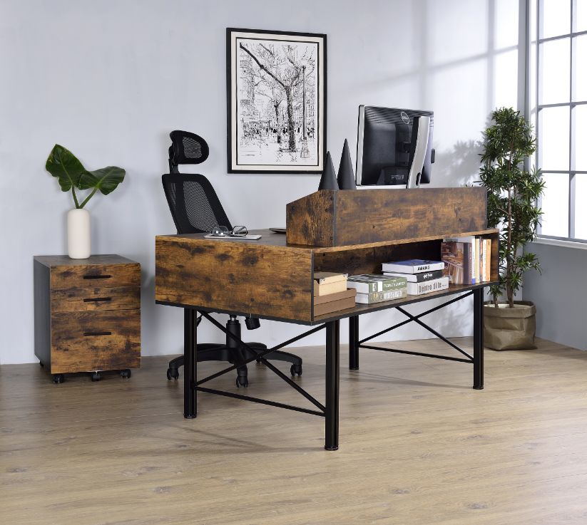 ACME Safea Computer Desk - Weathered Oak and Black Finish