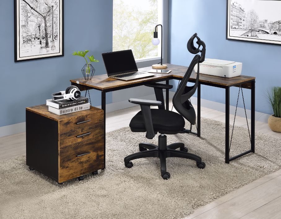 ACME Zetri Writing Desk - Weathered Oak/Black