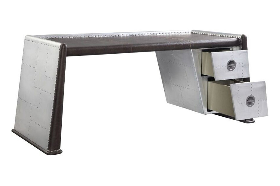 ACME - Brancaster Executive Writing Desk in Distress Chocolate/Aluminum