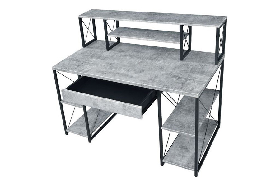 ACME Amiel Music Recording Studio Desk - Faux Concrete and Black