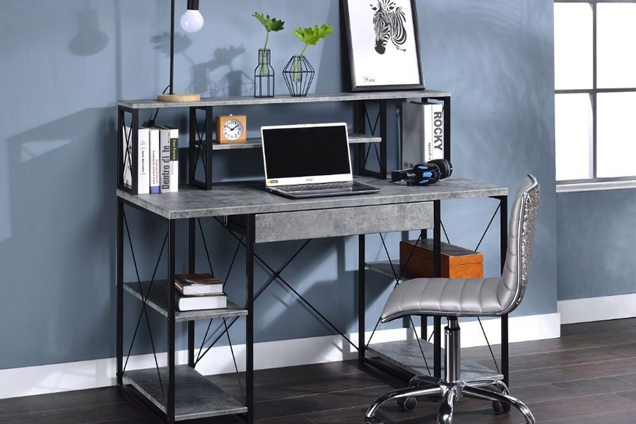 ACME Amiel Music Recording Studio Desk - Faux Concrete and Black