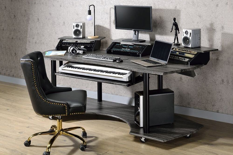 ACME Eleazar Music Recording Studio Desk - Black Oak, 3 Stands