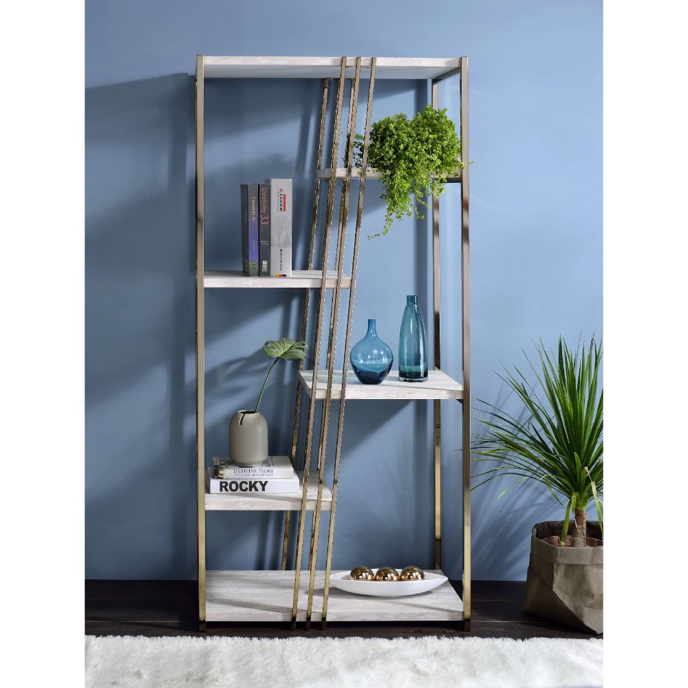 ACME - Tanan Bookshelf in White/Champagne