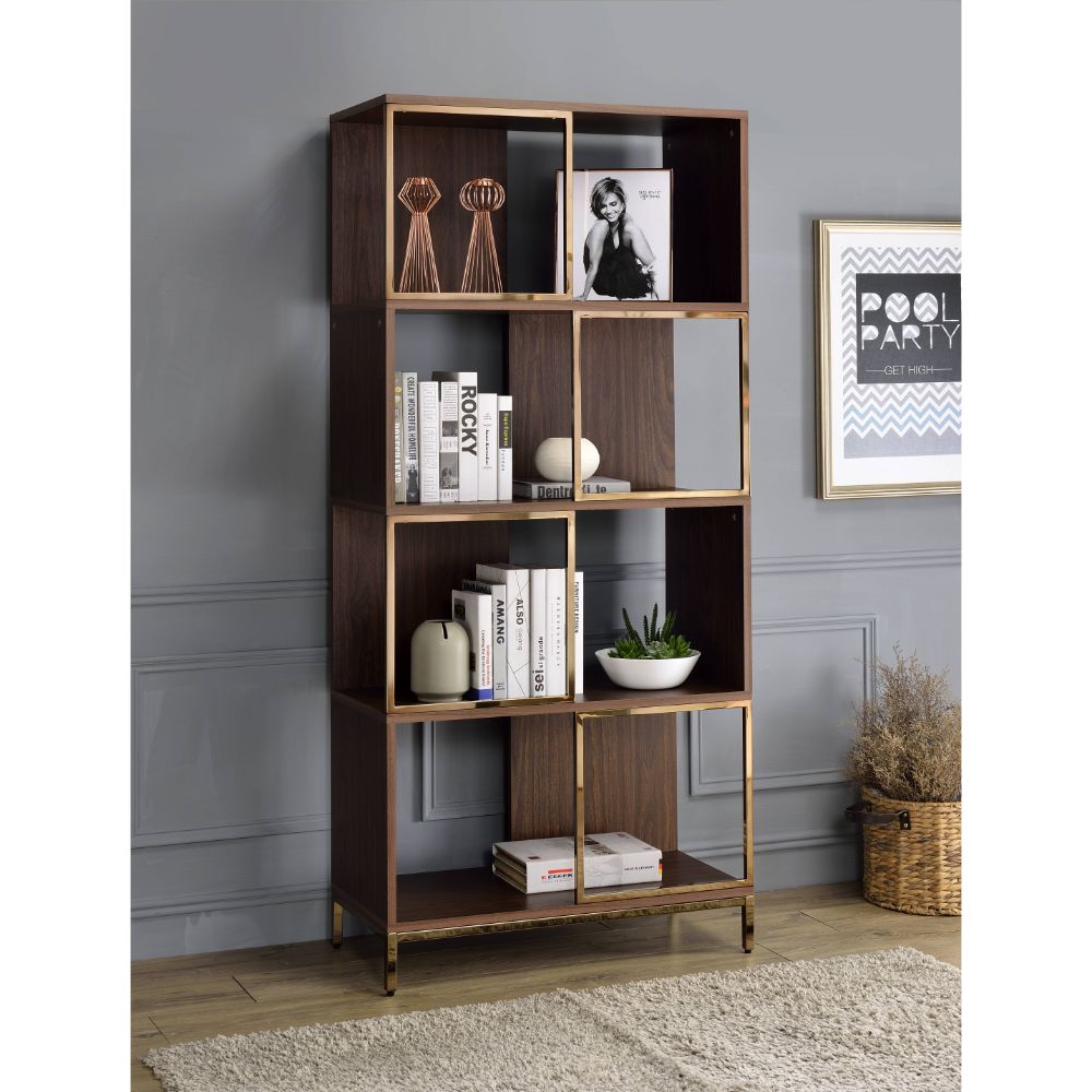 ACME - Diwan Bookshelf in Walnut/Champagne