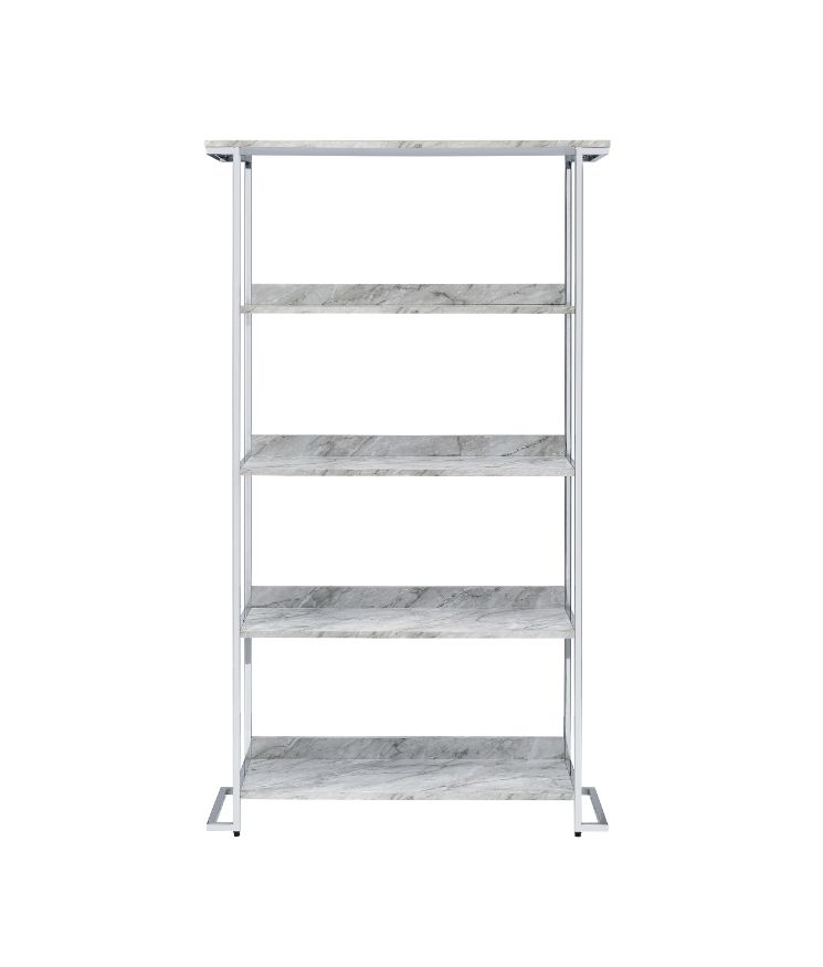 ACME™ Visage Bookshelf - White Faux Marble Top/Chrome