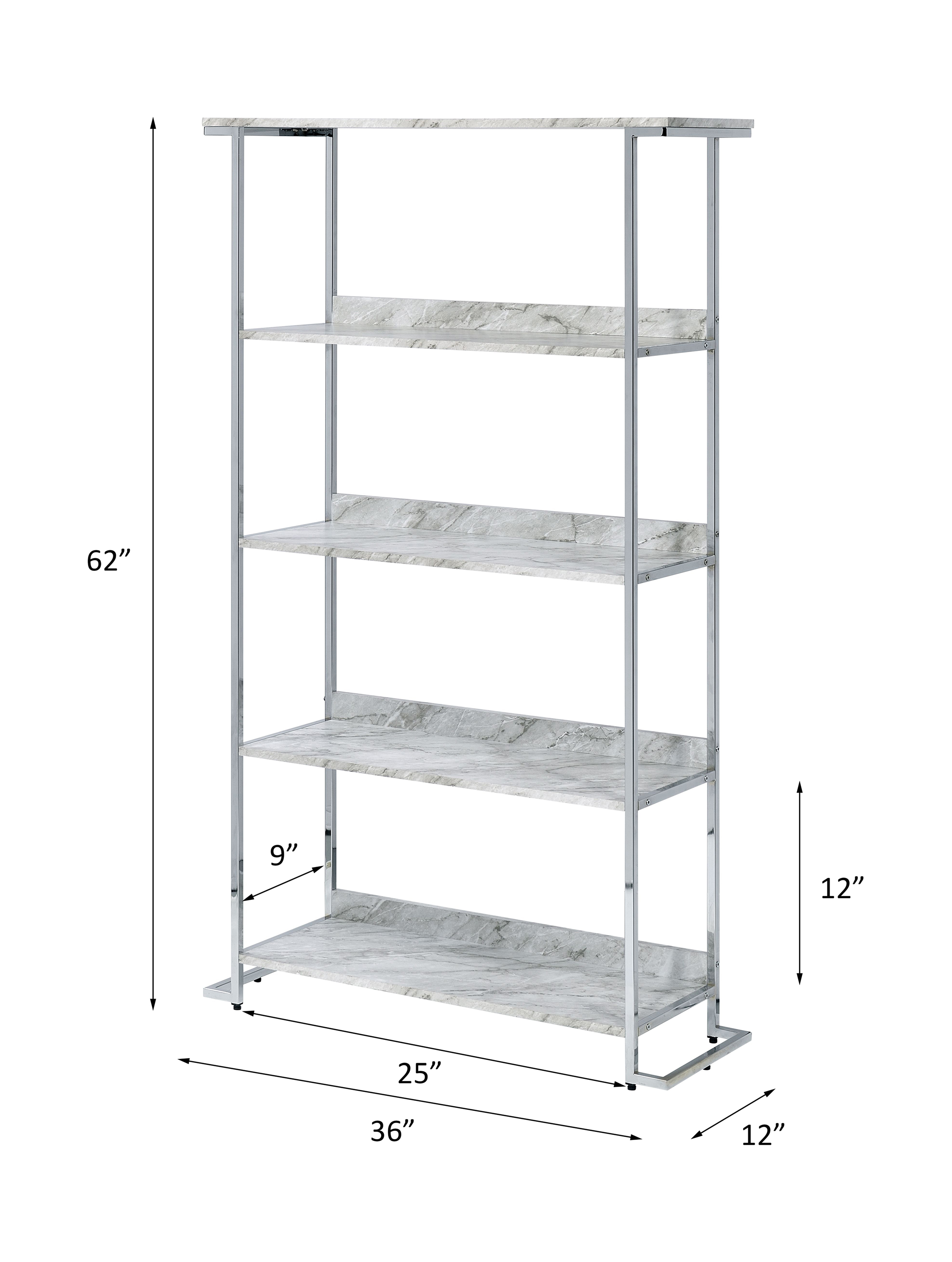 ACME™ Visage Bookshelf - White Faux Marble Top/Chrome