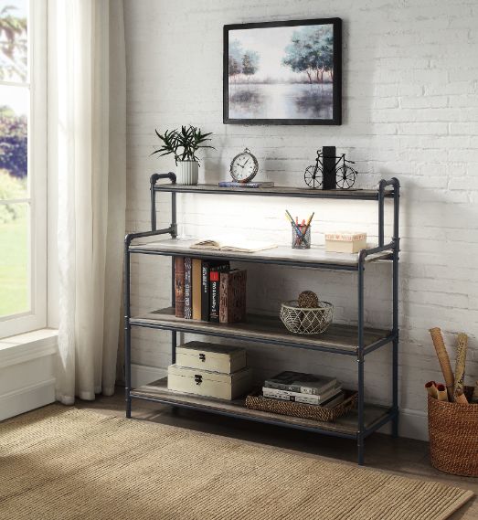 ACME Cordelia Bookshelf with USB - Antique Oak/Sandy Black/Dark Bronze