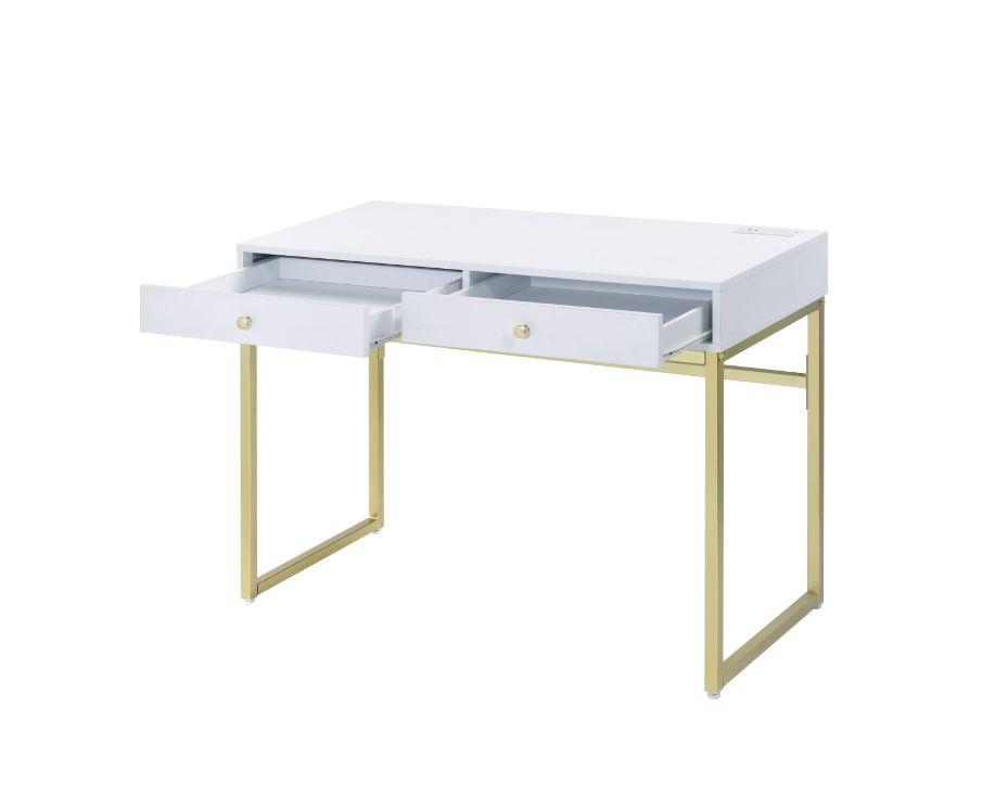 ACME - Coleen Writing Desk with Usb in White/Brass