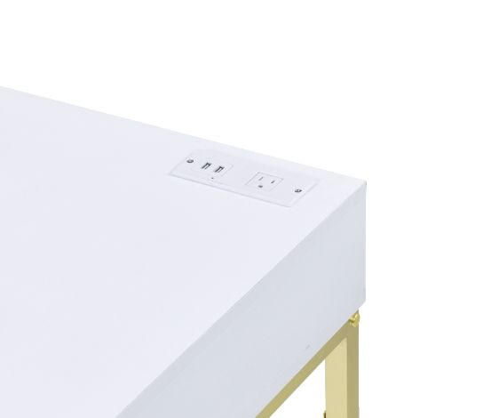 ACME - Coleen Writing Desk with Usb in White/Brass