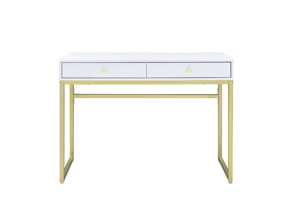 ACME - Coleen Writing Desk with Usb in White/Brass