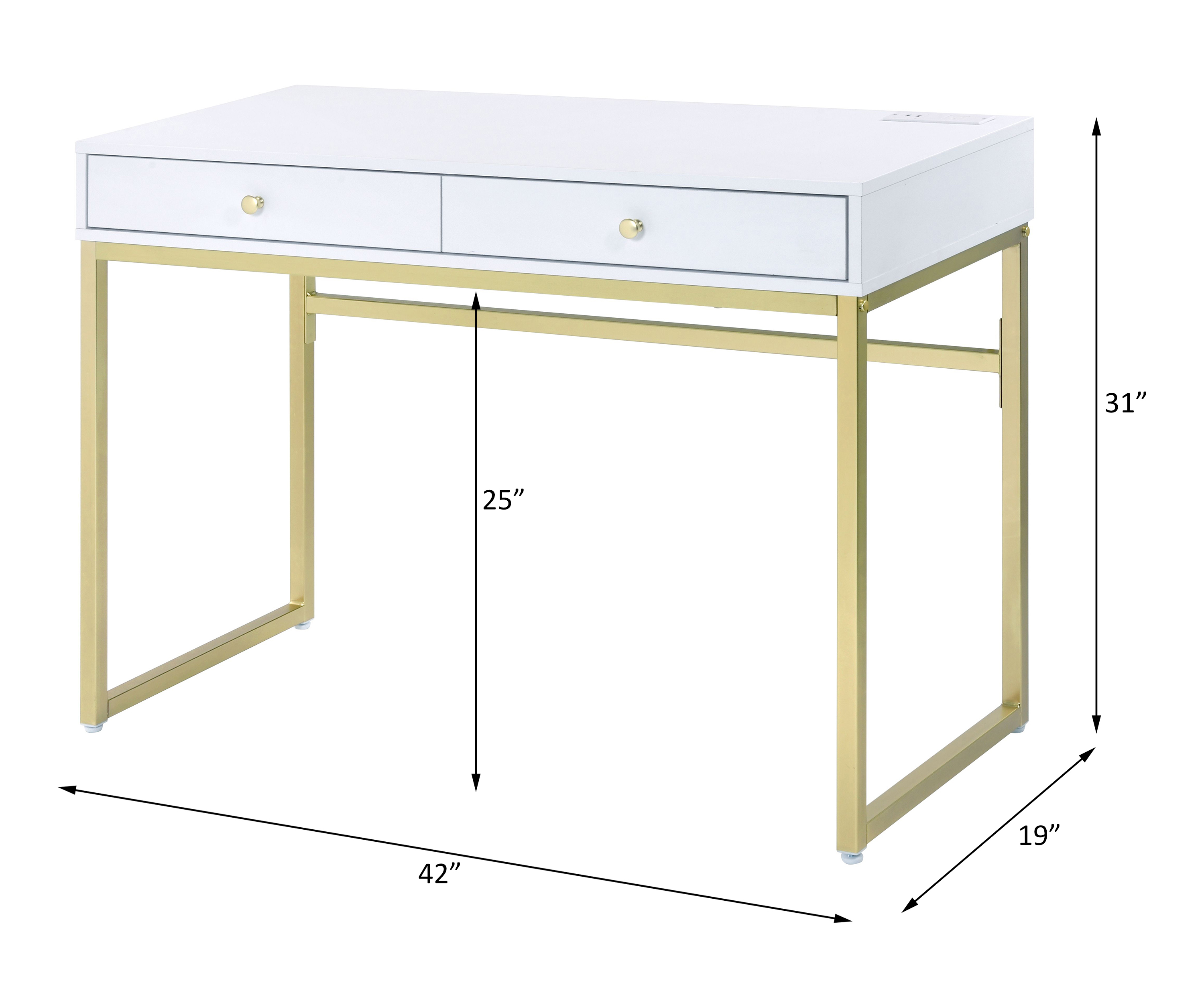 ACME - Coleen Writing Desk with Usb in White/Brass