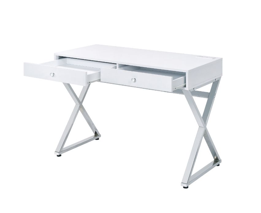 ACME Coleen Writing Desk with Usb - White/Chrome